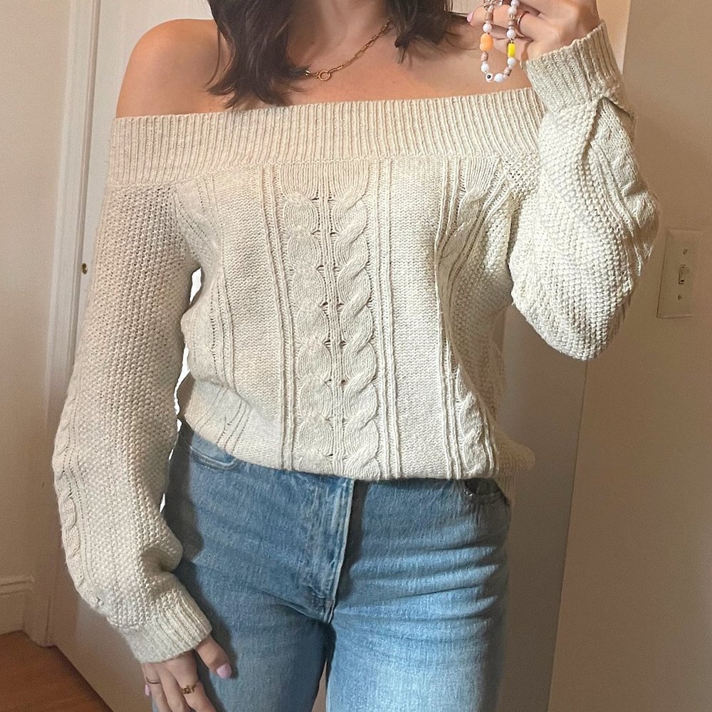 Abercrombie Off-the-Shoulder Cream Sweater